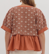 Load image into Gallery viewer, Floral Jacquard Peplum Top **3 COLORS** - PLUS
