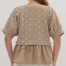 Load image into Gallery viewer, Floral Jacquard Peplum Top **3 COLORS** - PLUS
