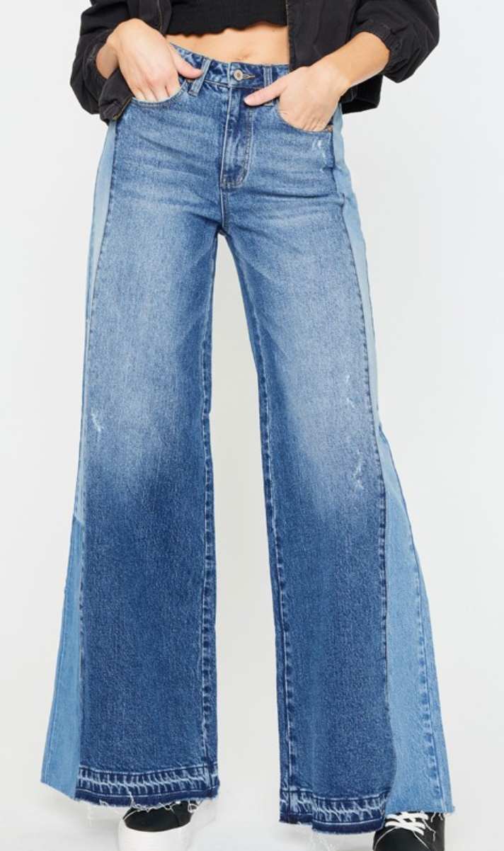 Medium Wash Panel Wide Leg KanCan Jeans