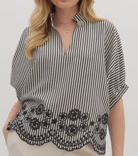 Load image into Gallery viewer, Black Striped Embroidered Top - PLUS
