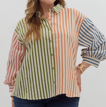 Load image into Gallery viewer, Colorblock Striped Button Down **2 COLORS**
