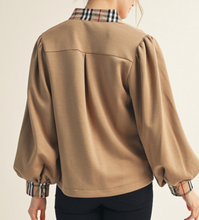 Load image into Gallery viewer, Taupe Plaid Detail Top
