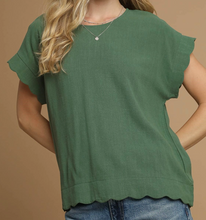 Load image into Gallery viewer, Green Linen Scallop Top - PLUS
