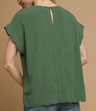 Load image into Gallery viewer, Green Linen Scallop Top - PLUS
