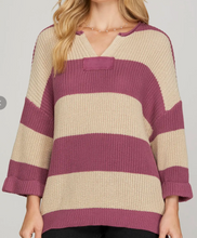 Load image into Gallery viewer, Mauve Striped Knit Top - PLUS

