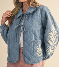 Load image into Gallery viewer, Denim Embroidered Quilted Jacket
