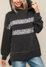 Load image into Gallery viewer, Charcoal Leopard Colorblock Hoodie - PLUS
