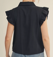 Load image into Gallery viewer, Black Ruffled Cap Sleeve Top
