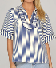 Load image into Gallery viewer, Striped Collared Half Sleeve Top
