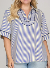 Load image into Gallery viewer, Striped Collared Half Sleeve Top - PLUS
