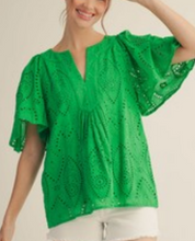 Load image into Gallery viewer, Eyelet Flutter Sleeve Top ** 2 COLORS **
