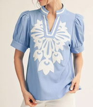 Load image into Gallery viewer, Blue Floral Applique Top
