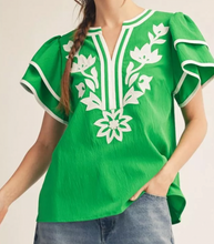 Load image into Gallery viewer, Green Floral Applique Top

