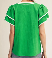 Load image into Gallery viewer, Green Floral Applique Top
