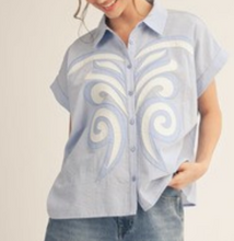 Load image into Gallery viewer, Pinstriped Floral Applique Top ** 2 COLORS **
