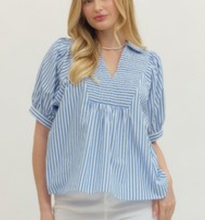 Load image into Gallery viewer, Striped Puff Sleeve Collared Top ** 3 COLORS **

