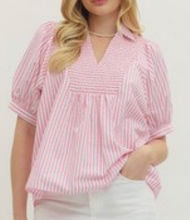 Load image into Gallery viewer, Striped Puff Sleeve Collared Top ** 3 COLORS **
