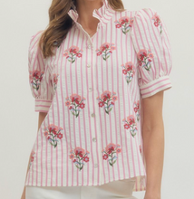 Load image into Gallery viewer, Pinstripe Floral Embroidered Top ** 2 COLORS ** PLUS
