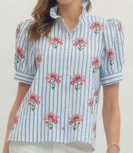 Load image into Gallery viewer, Pinstripe Floral Embroidered Top ** 2 COLORS ** PLUS
