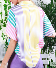 Load image into Gallery viewer, Short Sleeve Colorblock Striped Button Down
