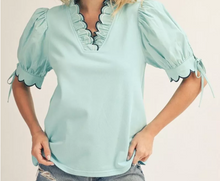 Load image into Gallery viewer, Scallop Detail Bow Sleeve Top ** 3 COLORS **
