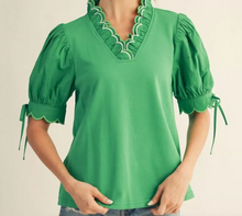 Load image into Gallery viewer, Scallop Detail Bow Sleeve Top ** 3 COLORS **
