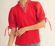 Load image into Gallery viewer, Scallop Detail Bow Sleeve Top ** 3 COLORS **
