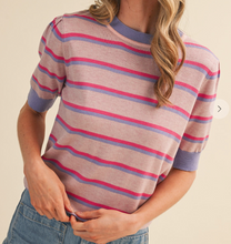 Load image into Gallery viewer, Multi Short Sleeve Striped Sweater Top **3 COLORS**
