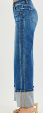Load image into Gallery viewer, Medium Wash Wide Leg Cuff Double Seam Detail Risen Jeans
