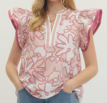 Load image into Gallery viewer, Abstract Floral Flutter Sleeve Top
