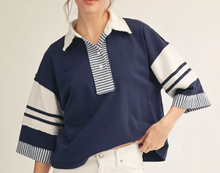 Load image into Gallery viewer, 3/4 Sleeve Stripe Contrast Top
