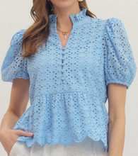 Load image into Gallery viewer, Eyelet Puff Sleeve Top **3 COLORS**
