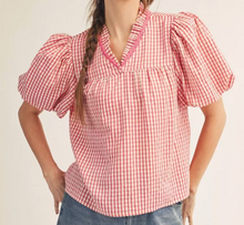 Load image into Gallery viewer, Gingham Puff Sleeve Top **2 COLORS**
