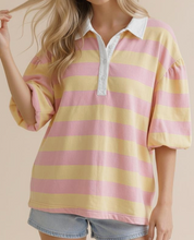 Load image into Gallery viewer, Stripe Button Down Bubble Sleeve Top **3 COLORS**
