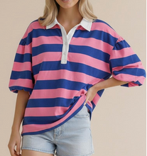 Load image into Gallery viewer, Stripe Button Down Bubble Sleeve Top **3 COLORS**
