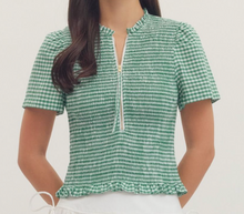 Load image into Gallery viewer, Gingham Smocked Zip Up Top **2 COLORS**
