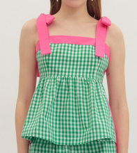 Load image into Gallery viewer, Gingham Peplum Tie Shoulder Top **2 COLORS**
