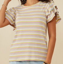 Load image into Gallery viewer, Ribbed Striped Ruffle Detail Top **PLUS**
