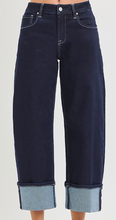 Load image into Gallery viewer, Dark Wash Cuffed Hem Risen Barrel Jeans
