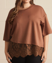 Load image into Gallery viewer, Solid Lace Hem Top ** 3 COLORS ** - PLUS
