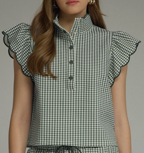 Load image into Gallery viewer, Gingham Scallop Trip Snap Top **2 COLORS**
