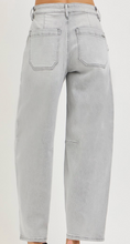 Load image into Gallery viewer, Mid Rise Grey Wash Barrel Risen Jeans
